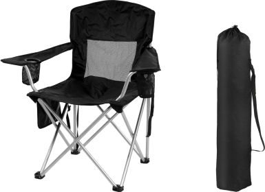 Camping Chair, Portable Folding Outdoor Chair With Armrests, Cup Holder And Carrying Bag, Foldable Chair For Camping, Beach And More. Multiple Colours (Option: BLK)