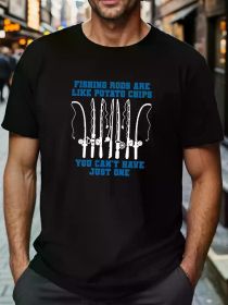 Plus Size Fishing Rod Graphic T-Shirt, 100% Cotton, Crew Neck, Short Sleeve, Regular Fit, Breathable, Moisture-Wicking (Color: Black, size: XXXL)